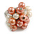 Peach Orange/ Cream Faux Pearl Bead Cluster Ring in Silver Tone Metal - Adjustable 7/8 - view 5