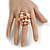 Peach Orange/ Cream Faux Pearl Bead Cluster Ring in Silver Tone Metal - Adjustable 7/8 - view 2