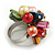 Multicoloured Sea Shell Nugget and Faux Pearl Cluster Bead Silver Tone Ring - 7/8 Size - Adjustable - view 4