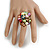 Multicoloured Sea Shell Nugget and Faux Pearl Cluster Bead Silver Tone Ring - 7/8 Size - Adjustable - view 2