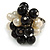 Black/ Cream Faux Pearl Bead Cluster Ring in Silver Tone Metal - Adjustable 7/8 - view 2