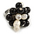 Black/ Cream Faux Pearl Bead Cluster Ring in Silver Tone Metal - Adjustable 7/8 - view 5