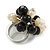 Black/ Cream Faux Pearl Bead Cluster Ring in Silver Tone Metal - Adjustable 7/8 - view 6