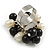 Black/ Cream Faux Pearl Bead Cluster Ring in Silver Tone Metal - Adjustable 7/8 - view 7