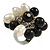 Black/ Cream Faux Pearl Bead Cluster Ring in Silver Tone Metal - Adjustable 7/8