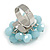 Milky Blue Glass Bead Cluster Ring in Silver Tone Metal - Adjustable 7/8 - view 5