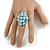 Milky Blue Glass Bead Cluster Ring in Silver Tone Metal - Adjustable 7/8 - view 2