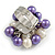 Purple/ Cream Faux Pearl Bead Cluster Ring in Silver Tone Metal - Adjustable 7/8 - view 4