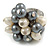 Grey/ Cream Faux Pearl Bead Cluster Ring in Silver Tone Metal - Adjustable 7/8