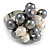 Grey/ Cream Faux Pearl Bead Cluster Ring in Silver Tone Metal - Adjustable 7/8 - view 4