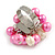 Pink/ Cream Faux Pearl Bead Cluster Ring in Silver Tone Metal - Adjustable 7/8 - view 6