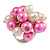 Pink/ Cream Faux Pearl Bead Cluster Ring in Silver Tone Metal - Adjustable 7/8