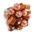 Shell Nugget and Faux Pearl Cluster Bead Silver Tone Ring in Orange - 7/8 Size - Adjustable - view 2