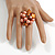 Shell Nugget and Faux Pearl Cluster Bead Silver Tone Ring in Orange - 7/8 Size - Adjustable - view 3