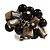 Shell Nugget and Faux Pearl Cluster Bead Silver Tone Ring in Black - 7/8 Size - Adjustable