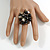 Shell Nugget and Faux Pearl Cluster Bead Silver Tone Ring in Black - 7/8 Size - Adjustable - view 3