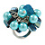Shell Nugget and Faux Pearl Cluster Bead Silver Tone Ring in Teal/ Light Blue - 7/8 Size - Adjustable - view 2