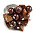Shell Nugget and Faux Pearl Cluster Bead Silver Tone Ring in Brown - 7/8 Size - Adjustable