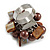 Shell Nugget and Faux Pearl Cluster Bead Silver Tone Ring in Brown - 7/8 Size - Adjustable - view 6