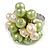 Lime Green/ Cream Faux Pearl Bead Cluster Ring in Silver Tone Metal - Adjustable 7/8 - view 4