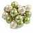 Lime Green/ Cream Faux Pearl Bead Cluster Ring in Silver Tone Metal - Adjustable 7/8 - view 7
