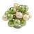 Lime Green/ Cream Faux Pearl Bead Cluster Ring in Silver Tone Metal - Adjustable 7/8 - view 2