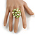 Lime Green/ Cream Faux Pearl Bead Cluster Ring in Silver Tone Metal - Adjustable 7/8 - view 3