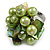 Shell Nugget and Faux Pearl Cluster Bead Silver Tone Ring in Green - 7/8 Size - Adjustable - view 2