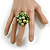Shell Nugget and Faux Pearl Cluster Bead Silver Tone Ring in Green - 7/8 Size - Adjustable - view 3