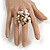 Shell Nugget and Faux Pearl Cluster Bead Silver Tone Ring in Cream/ Antique White - 7/8 Size - Adjustable - view 3