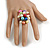 Multicoloured Faux Pearl Bead Cluster Ring in Silver Tone Metal - Adjustable 7/8 - view 3