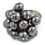 Grey Faux Pearl Bead Cluster Ring in Silver Tone Metal - Adjustable 7/8