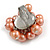 Peach Orange Faux Pearl Bead Cluster Ring in Silver Tone Metal - Adjustable 7/8 - view 4