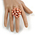 Peach Orange Faux Pearl Bead Cluster Ring in Silver Tone Metal - Adjustable 7/8 - view 3