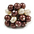 Brown/ Cream Faux Pearl Bead Cluster Ring in Silver Tone Metal - Adjustable 7/8 - view 5