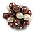 Brown/ Cream Faux Pearl Bead Cluster Ring in Silver Tone Metal - Adjustable 7/8