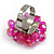 Magenta Pink Glass Bead Cluster Ring in Silver Tone Metal - Adjustable 7/8 - view 4