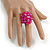 Magenta Pink Glass Bead Cluster Ring in Silver Tone Metal - Adjustable 7/8 - view 3