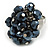 Dark Mirrored Black Glass Bead Cluster Ring in Silver Tone Metal - Adjustable 7/8 - view 2