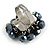 Dark Mirrored Black Glass Bead Cluster Ring in Silver Tone Metal - Adjustable 7/8 - view 5