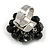 Black Glass Bead Cluster Ring in Silver Tone Metal - Adjustable 7/8 - view 5