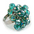 Teal Glass Bead Cluster Ring in Silver Tone Metal - Adjustable 7/8 - view 4