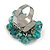 Teal Glass Bead Cluster Ring in Silver Tone Metal - Adjustable 7/8 - view 5