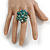 Teal Glass Bead Cluster Ring in Silver Tone Metal - Adjustable 7/8 - view 3