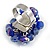 Navy Blue Glass Bead Cluster Ring in Silver Tone Metal - Adjustable 7/8 - view 4