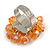 Orange Glass Bead Cluster Ring in Silver Tone Metal - Adjustable 7/8 - view 4