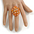 Orange Glass Bead Cluster Ring in Silver Tone Metal - Adjustable 7/8 - view 3