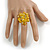 Lemon Yellow Glass Bead Cluster Ring in Silver Tone Metal - Adjustable 7/8 - view 3