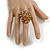 Light Brown Glass Bead Cluster Ring in Silver Tone Metal - Adjustable 7/8 - view 3