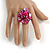 Fuchsia Pink Sea Shell Nugget Cluster Silver Tone Ring - 7/8 Size - Adjustable - view 3